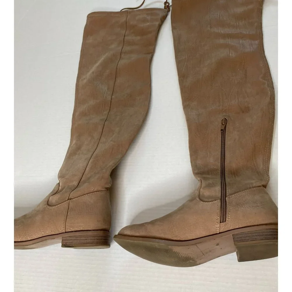Shoe Dazzle Jessi WC Womens Over the Knee Tan Flat Heel Boot Size 7 Academia Y2K
